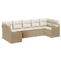 Produktbild för Trädgårdsoffset med lagring 7 pcs Beige och vit Poly rattan