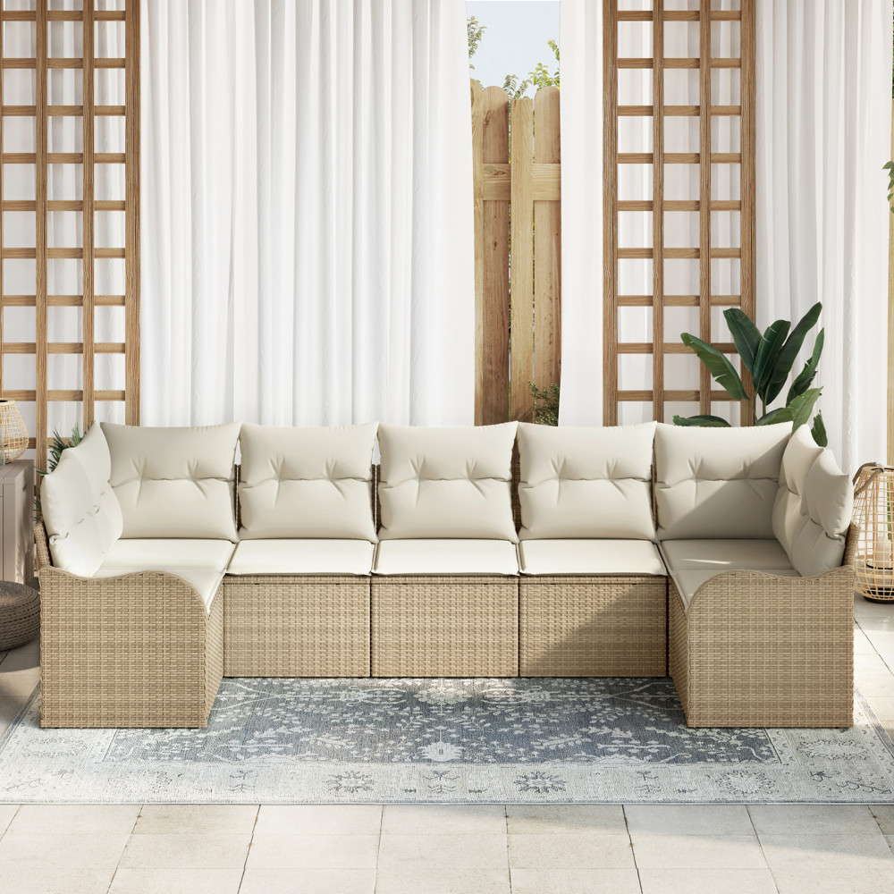Produktbild för Trädgårdsoffset med lagring 7 pcs Beige och vit Poly rattan
