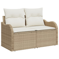 Produktbild för Trädgårdsoffset med lagring 7 pcs Beige och vit Poly rattan
