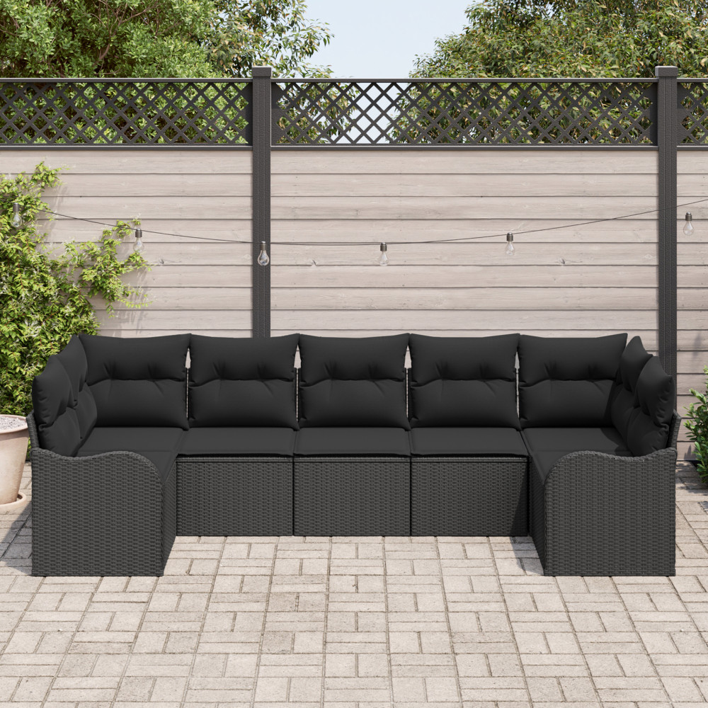 Produktbild för Trädgårdsoffset med lagring 7 pcs Svart Poly rattan