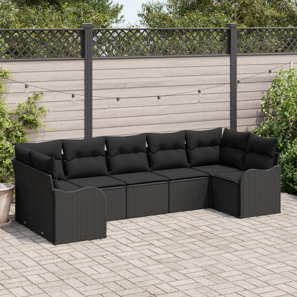 Produktbild för Trädgårdsoffset med lagring 7 pcs Svart Poly rattan