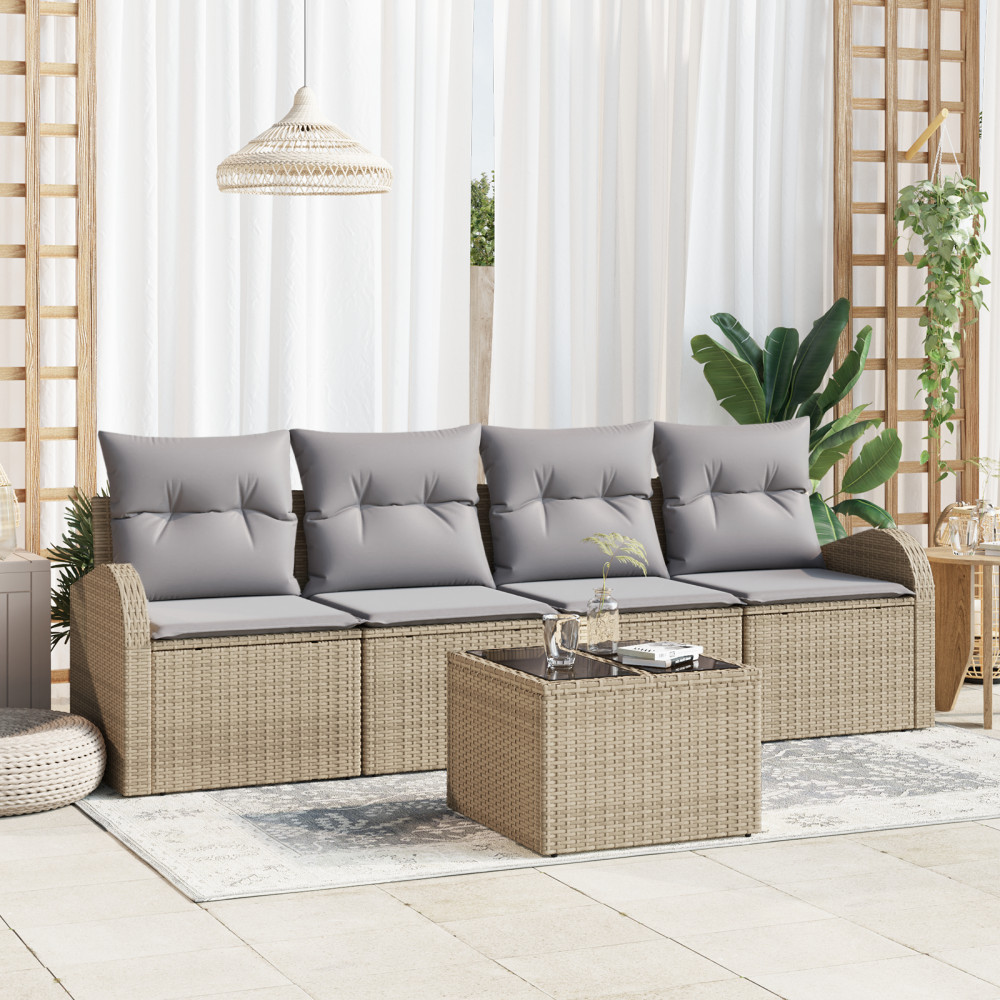 Produktbild för Trädgårdsoffset med lagring 5 pcs Beige och Grå konstrotting