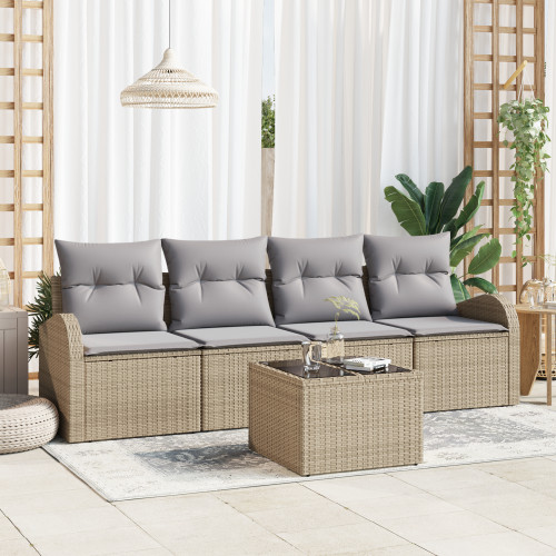 vidaXL Trädgårdsoffset med lagring 5 pcs Beige och Grå konstrotting