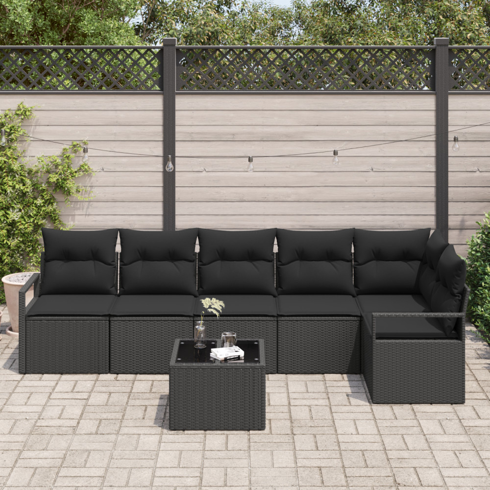 Produktbild för Trädgårdsoffset med kudde med lagring 7 pcs Svart konstrotting
