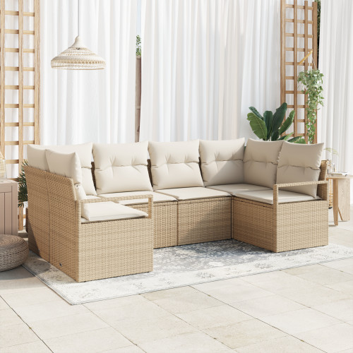 vidaXL Trädgårdsoffset med kudde 6 pcs Beige och vit konstrotting
