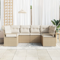 Produktbild för Trädgårdsoffset med kudde 6 pcs Beige och vit konstrotting