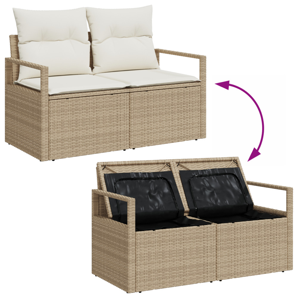 Produktbild för Trädgårdsoffset med kudde 6 pcs Beige och vit konstrotting