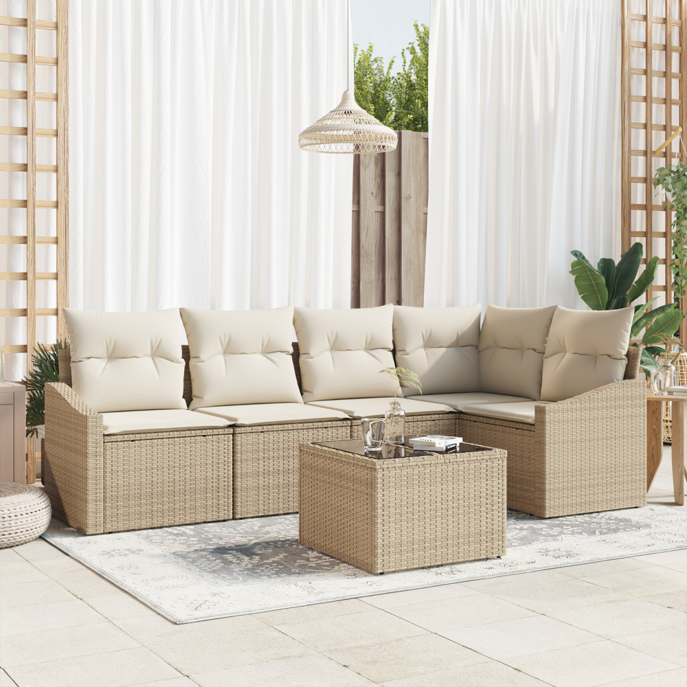 Produktbild för Trädgårdsoffset 6 pcs Beige och gräddfärgad konstrotting
