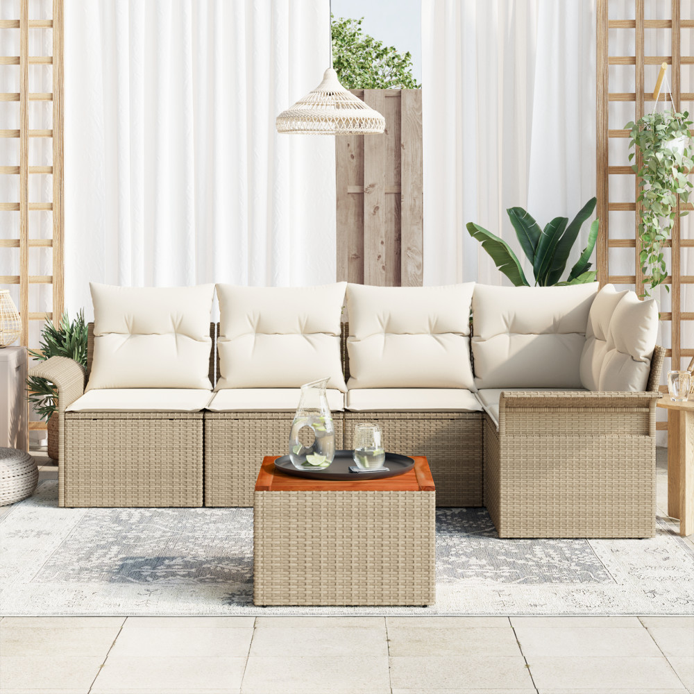 Produktbild för Trädgårdsoffset 6 pcs Beige och gräddfärgad konstrotting