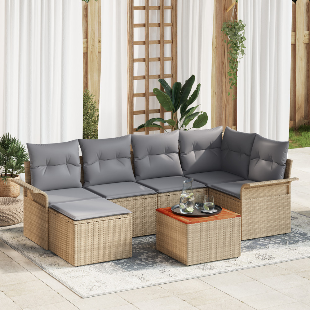 Produktbild för Trädgårdsoffset 7 pcs Beige och Ljusgrå konstrotting