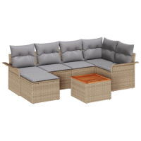 Produktbild för Trädgårdsoffset 7 pcs Beige och Ljusgrå konstrotting