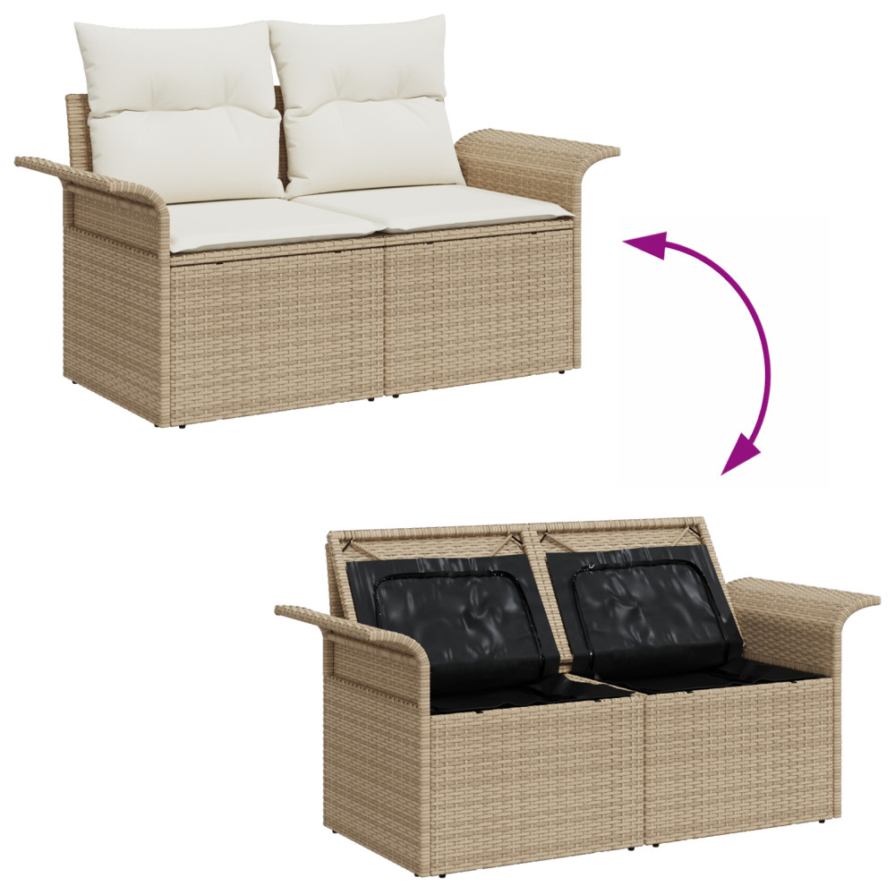 Produktbild för Trädgårdsoffset 7 pcs Beige och gräddfärgad konstrotting