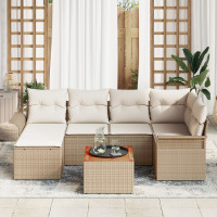 Produktbild för Trädgårdsoffset 7 pcs Beige och gräddfärgad konstrotting