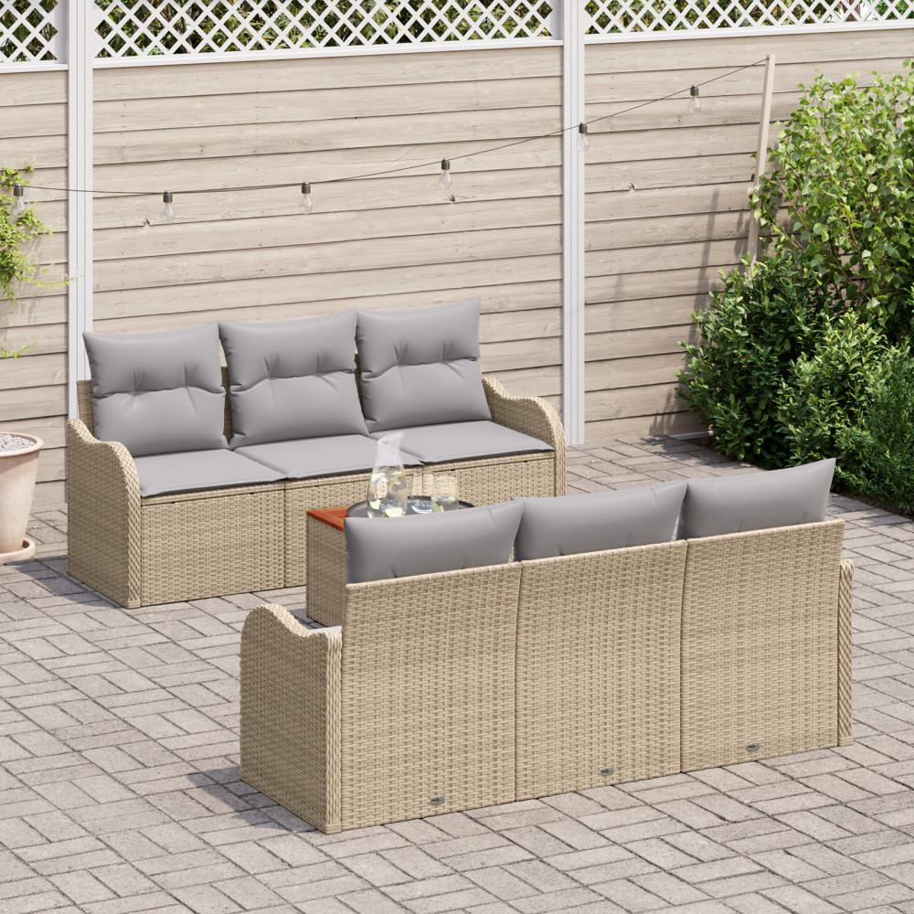 Produktbild för Trädgårdsoffset 7 pcs Beige och Ljusgrå konstrotting