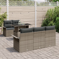 Produktbild för Trädgårdsoffset med kudde med lagring 6 pcs Grå Poly Rattan