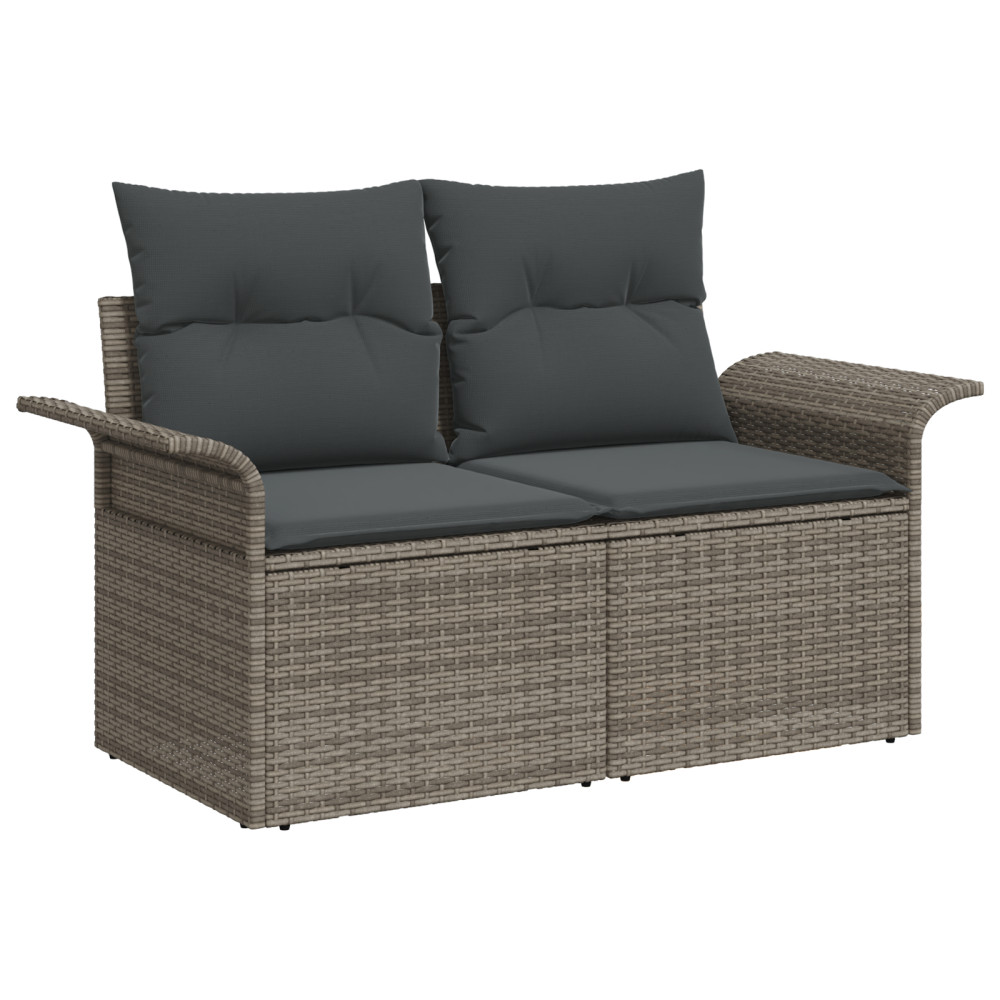 Produktbild för Trädgårdsoffset med kudde med lagring 6 pcs Grå Poly Rattan