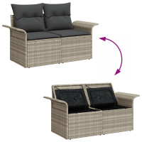 Produktbild för Trädgårdsoffset med kudde med lagring 6 pcs Ljusgrå Poly Rattan