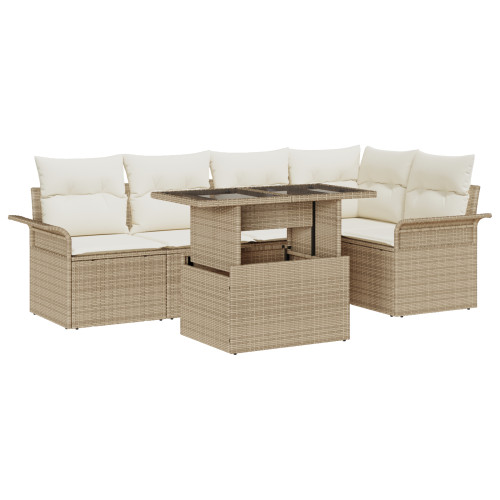 vidaXL Trädgårdsoffset med kudde med lagring 6 pcs Beige Poly rattan