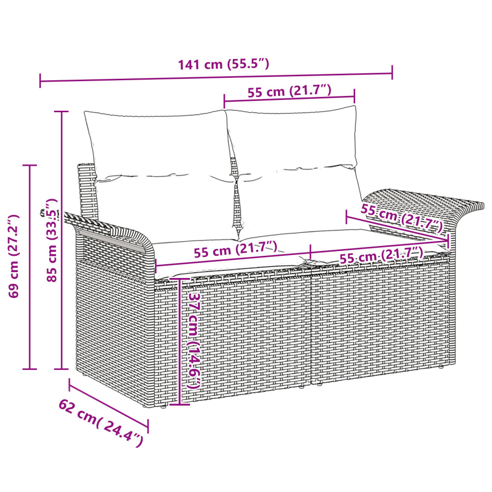 Produktbild för Trädgårdsoffset med kudde med lagring 6 pcs Beige Poly rattan