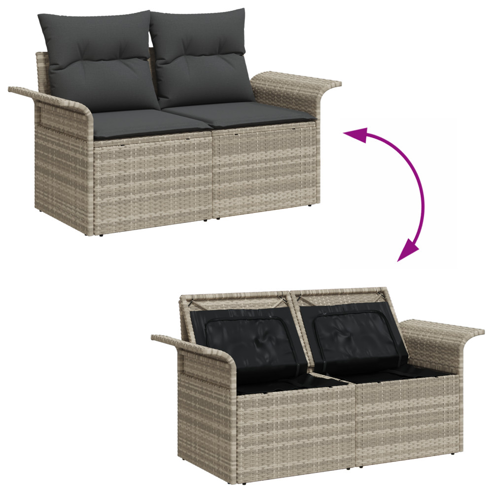 Produktbild för Trädgårdsoffset med kudde med lagring 6 pcs Ljusgrå Poly rattan