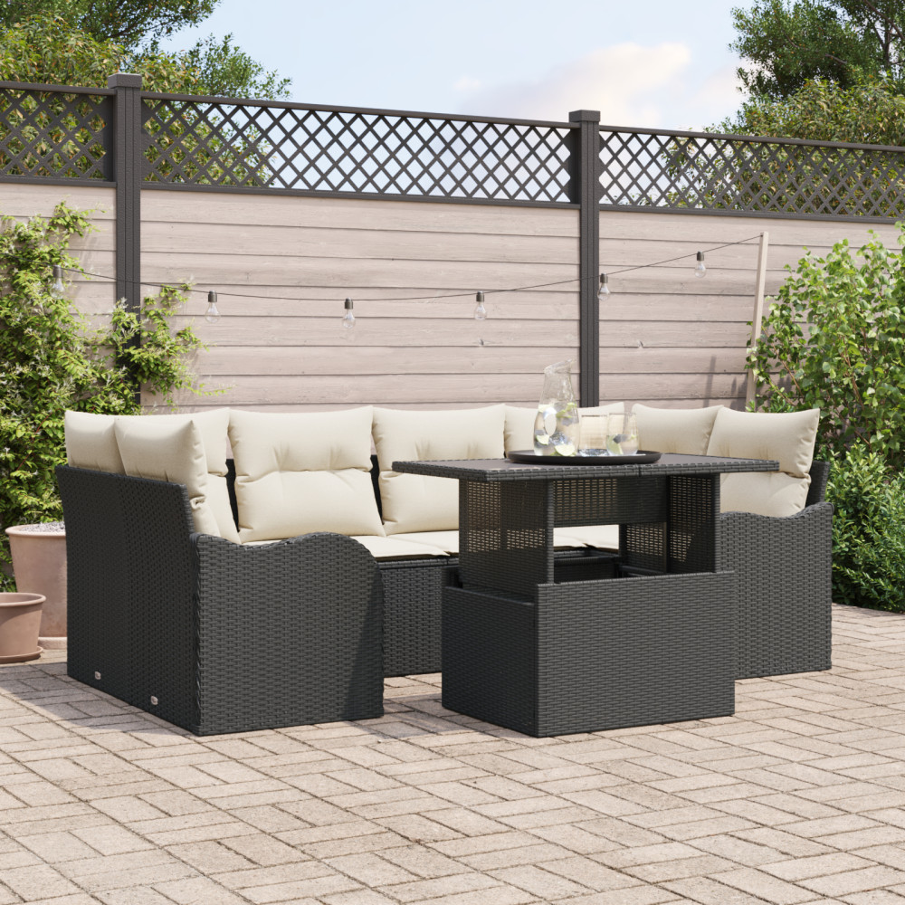 Produktbild för Trädgårdsoffset 7 st 6-Antal sittplatser Svart Poly Rattan