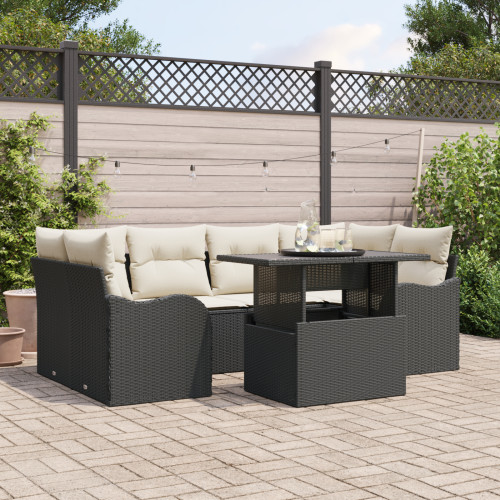 vidaXL Trädgårdsoffset 7 st 6-Antal sittplatser Svart Poly Rattan