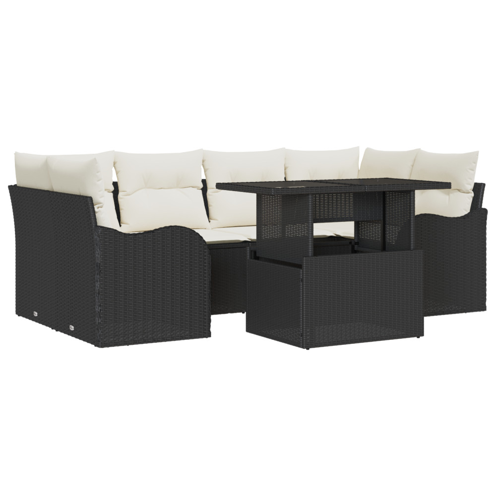 Produktbild för Trädgårdsoffset 7 st 6-Antal sittplatser Svart Poly Rattan