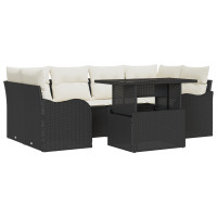 Produktbild för Trädgårdsoffset 7 st 6-Antal sittplatser Svart Poly Rattan