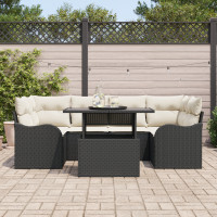 Produktbild för Trädgårdsoffset 7 st 6-Antal sittplatser Svart Poly Rattan