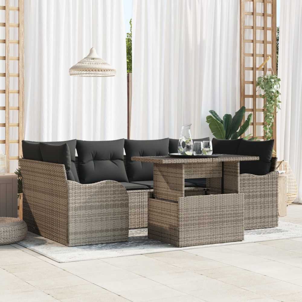 Produktbild för Trädgårdsoffset 7 st 6-Antal sittplatser Grå Poly Rattan