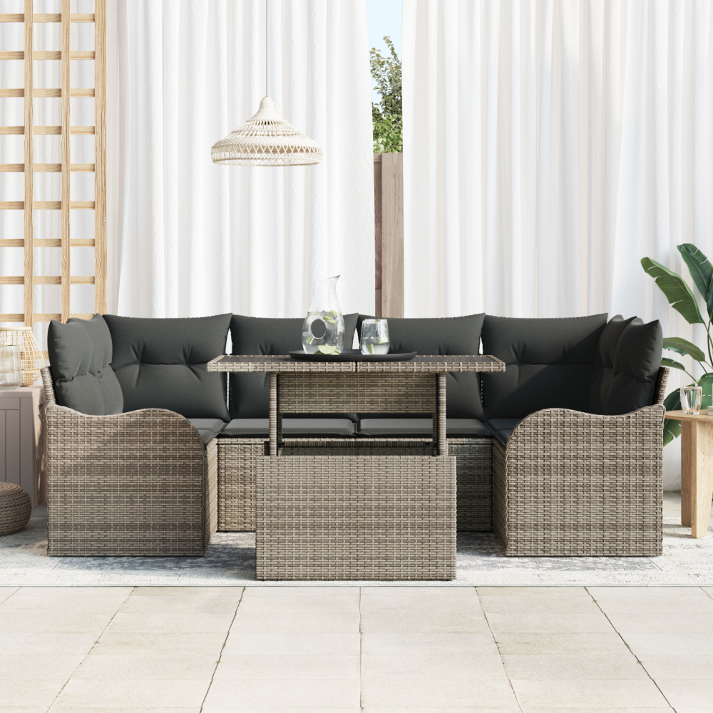 Produktbild för Trädgårdsoffset 7 st 6-Antal sittplatser Grå Poly Rattan