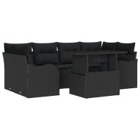 Produktbild för Trädgårdsoffset med kudde med lagring 7 pcs Svart Poly Rattan