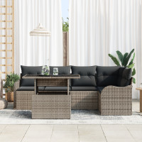Produktbild för Trädgårdsoffset med kudde med kudde 6 pcs Grå Poly Rattan