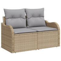 Produktbild för Trädgårdsoffset med kudde med kudde 6 pcs Beige Poly Rattan