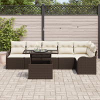 Produktbild för Trädgårdsoffset med kudde med kudde 7 pcs Brun Poly Rattan