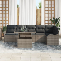 Produktbild för Trädgårdsoffset med kudde med kudde 7 pcs Grå Poly Rattan
