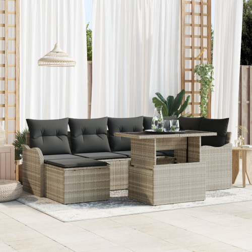 vidaXL Trädgårdsoffset med kudde med lagring 7 pcs Ljusgrå Poly rattan