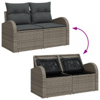 Produktbild för Trädgårdsoffset med kudde med lagring 7 pcs Grå Poly Rattan