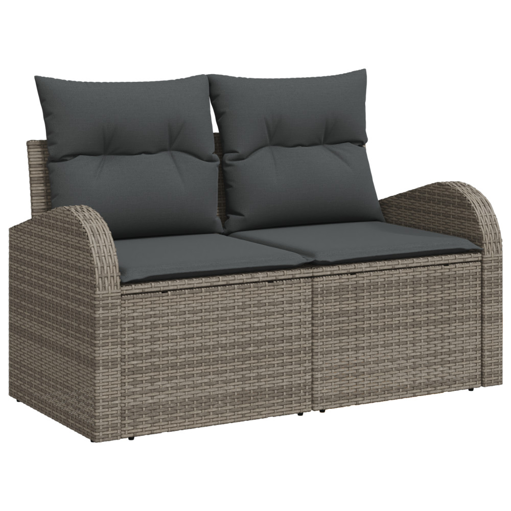 Produktbild för Trädgårdsoffset med kudde med lagring 7 pcs Grå Poly Rattan