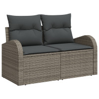 Produktbild för Trädgårdsoffset med kudde med lagring 7 pcs Grå Poly Rattan