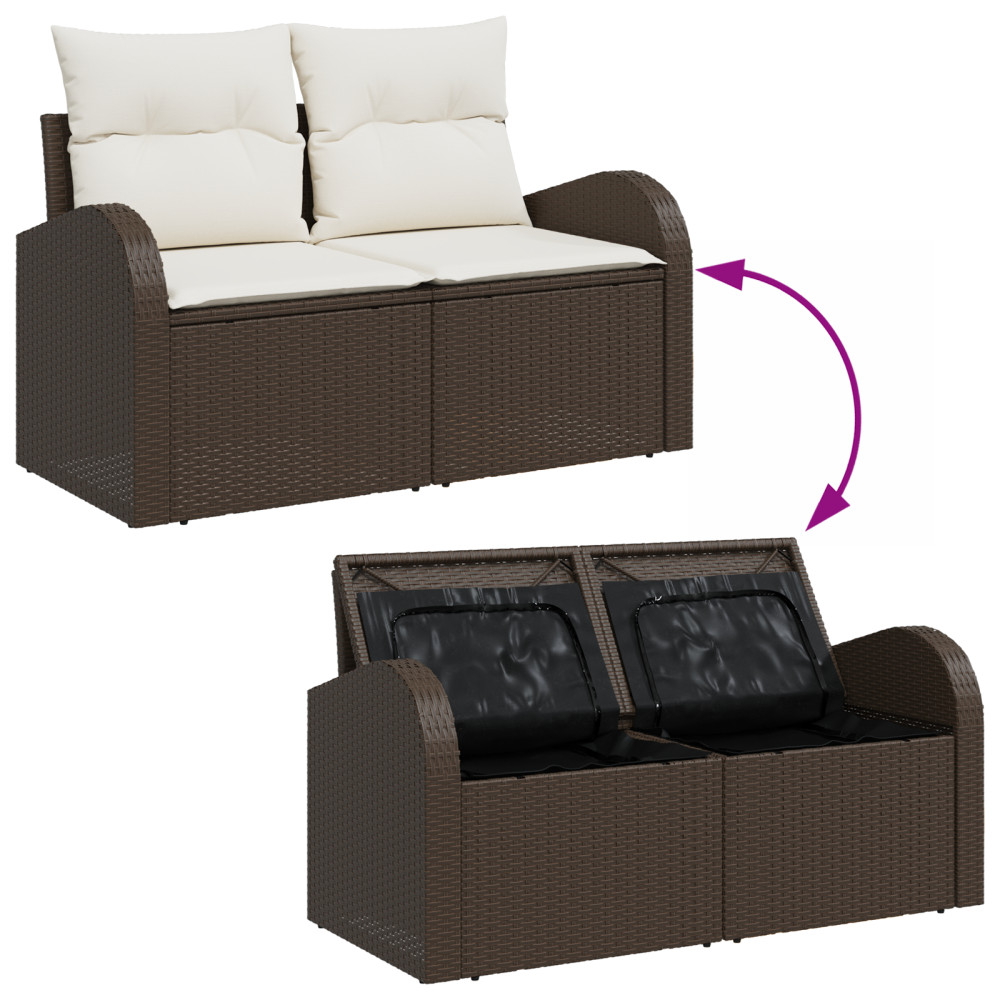 Produktbild för Trädgårdsoffset med kudde med lagring 8 pcs Brun Poly Rattan