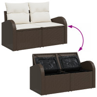 Produktbild för Trädgårdsoffset med kudde med lagring 8 pcs Brun Poly Rattan