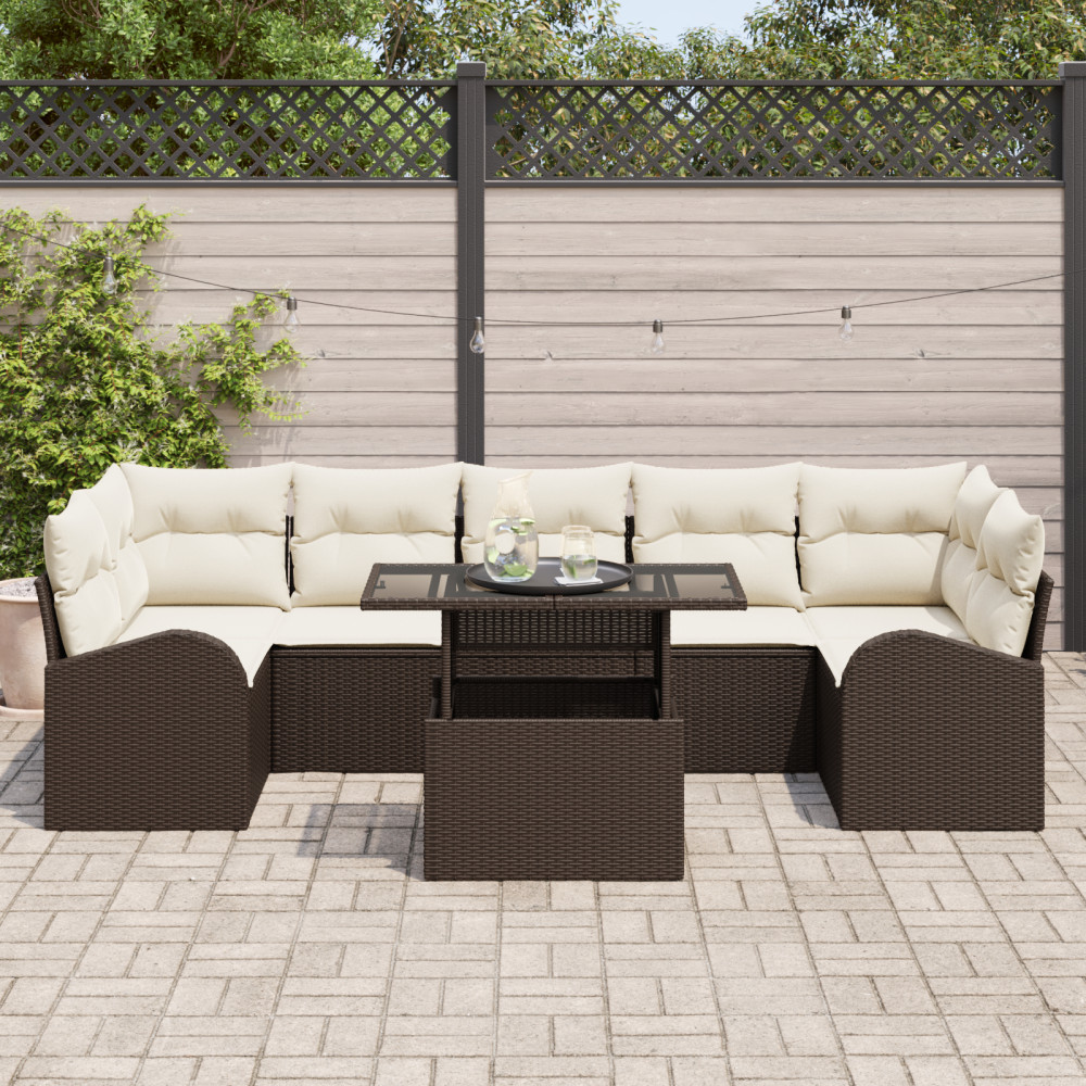 Produktbild för Trädgårdsoffset med kudde med lagring 8 pcs Brun Poly Rattan
