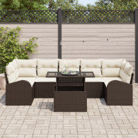 Produktbild för Trädgårdsoffset med kudde med lagring 8 pcs Brun Poly Rattan