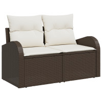 Produktbild för Trädgårdsoffset med kudde med lagring 8 pcs Brun Poly Rattan