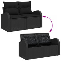 Produktbild för Trädgårdsoffset med kudde med lagring 8 pcs Svart Poly Rattan