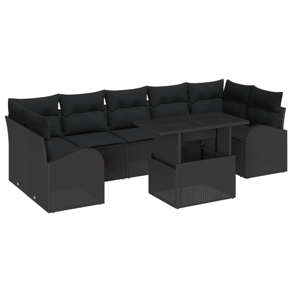 Produktbild för Trädgårdsoffset med kudde med lagring 8 pcs Svart Poly Rattan