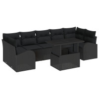Produktbild för Trädgårdsoffset med kudde med lagring 8 pcs Svart Poly Rattan