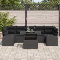 Produktbild för Trädgårdsoffset med kudde med lagring 8 pcs Svart Poly Rattan