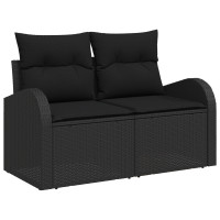 Produktbild för Trädgårdsoffset med kudde med lagring 8 pcs Svart Poly Rattan